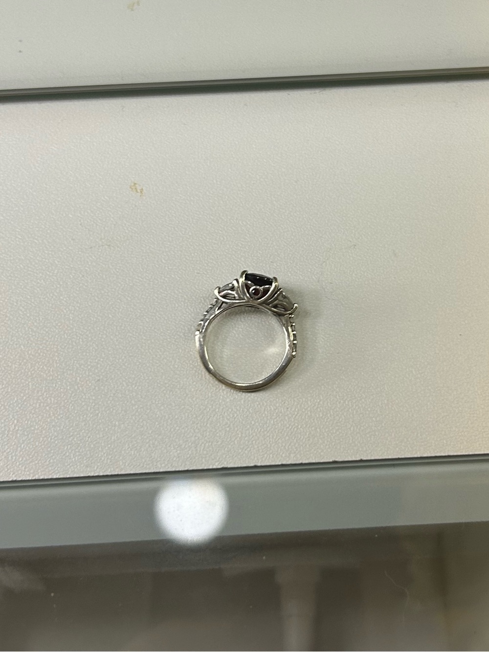 Kay Jewelers Silver Diamond Ring with Dark Red middle Stone